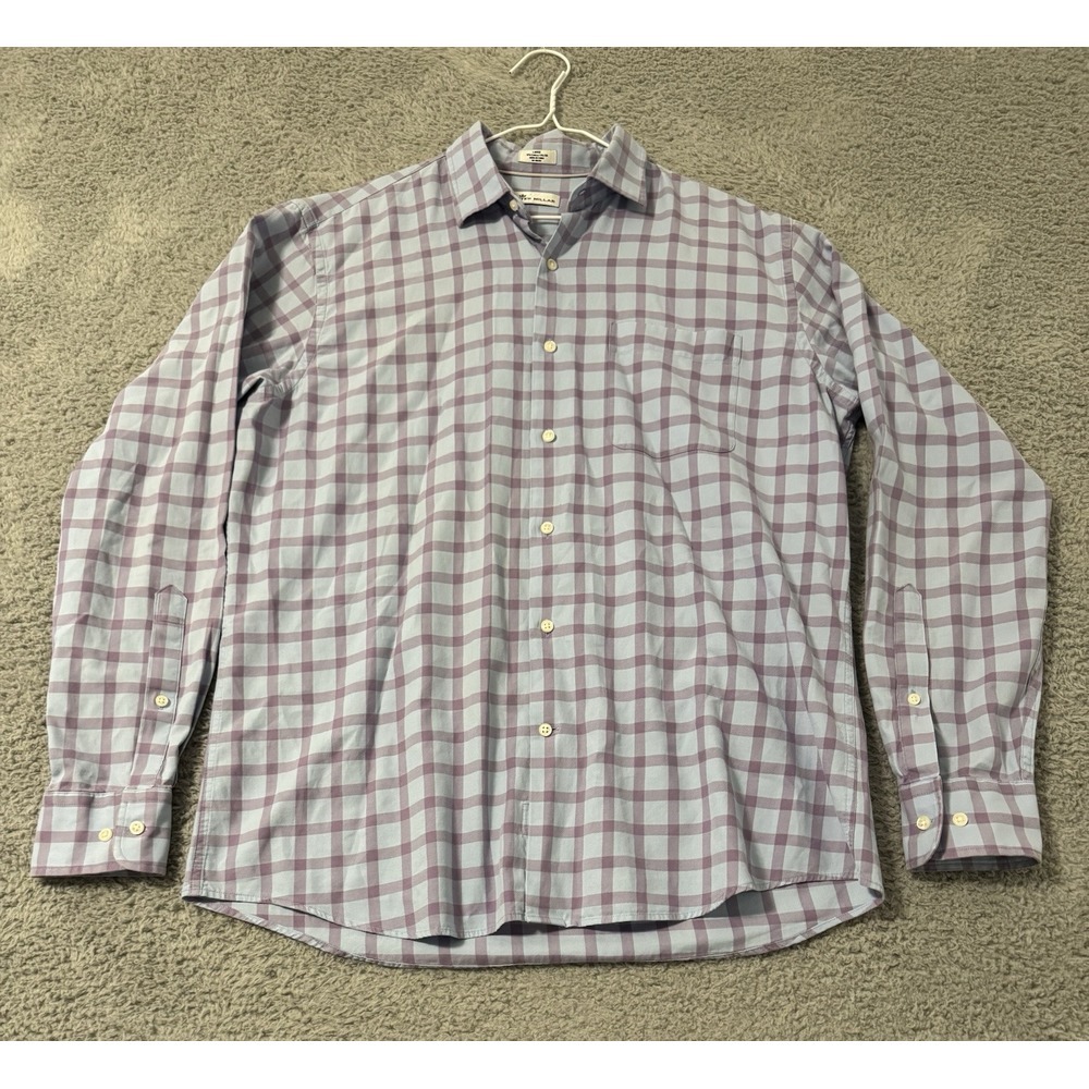 Peter Millar Men‎ Large Long Sleeve Shirt Purple Blue Check Button Down